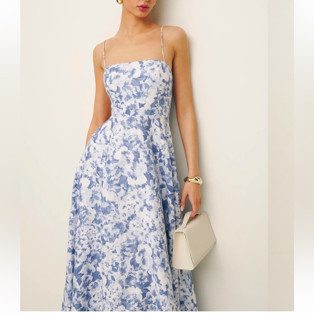 Reformation Blue and White Floral Midi Dress